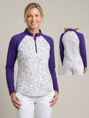 Jofit UV Long Sleeve Golf Tennis Pickleball Top Shirt Purple Scribble Print L